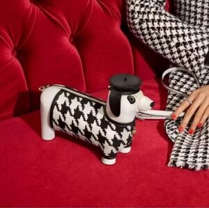 Claude Dachshund Houndstooth Crossbody Dog-Shaped Handbag